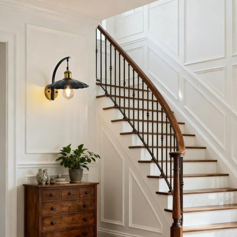 Black Scalloped Metal Shade Hardwired Wall Sconce Fixture
