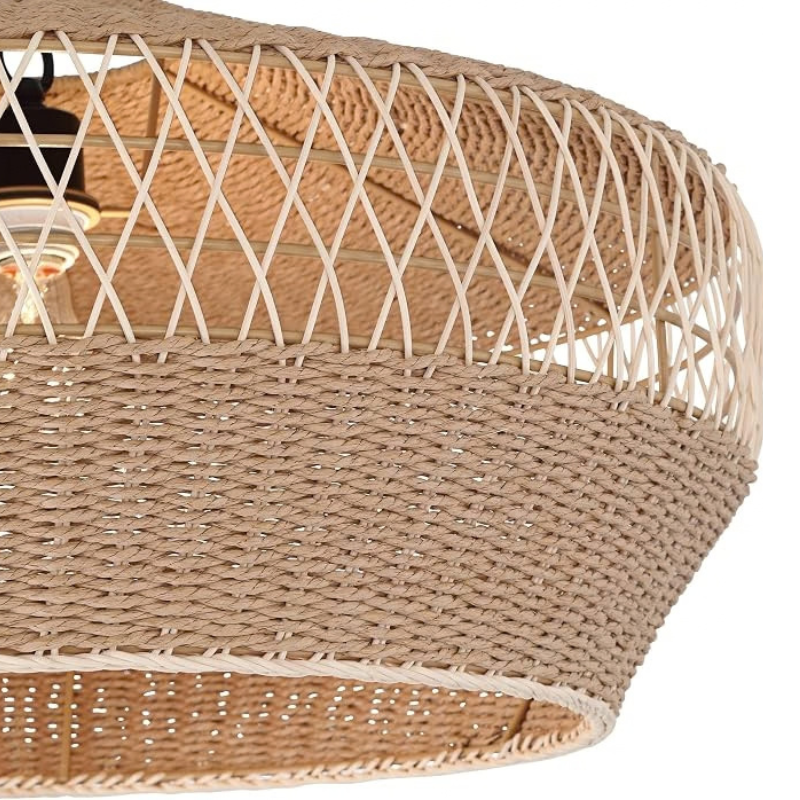 24.5 Inch Coastal Woven Rope and Rattan Pendant Light