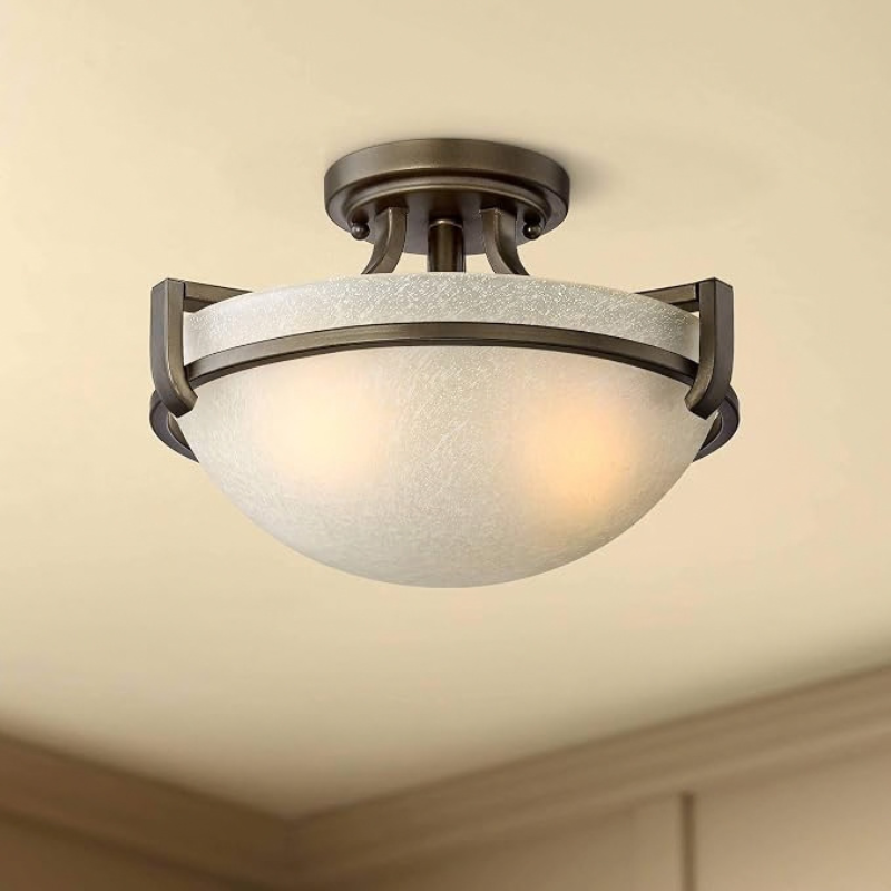 13 Inch Bronze Semi Flush Mount Glass Ceiling Light Fixture