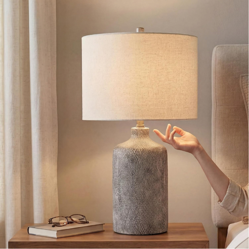 24.5 Inch Textured Ceramic Bedside Accent Table Lamp