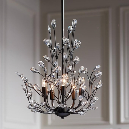 18 Inch Matte Black Floral Crystal 5 Light Chandelier
