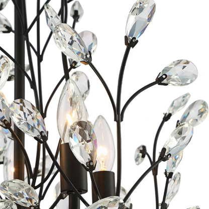 18 Inch Matte Black Floral Crystal 5 Light Chandelier