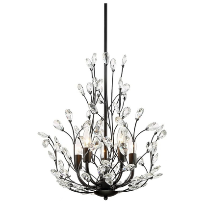 18 Inch Matte Black Floral Crystal 5 Light Chandelier