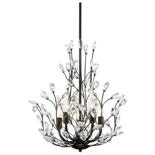 18 Inch Matte Black Floral Crystal 5 Light Chandelier
