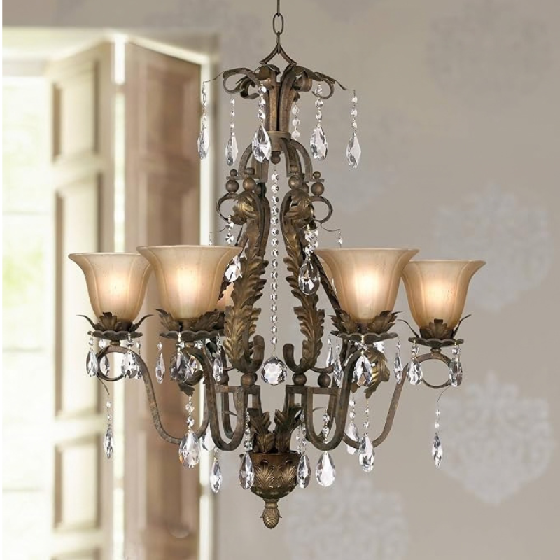 Iron Leaf Traditional Crystal 6-Light Chandelier