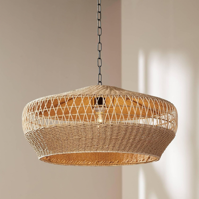 24.5 Inch Coastal Woven Rope and Rattan Pendant Light