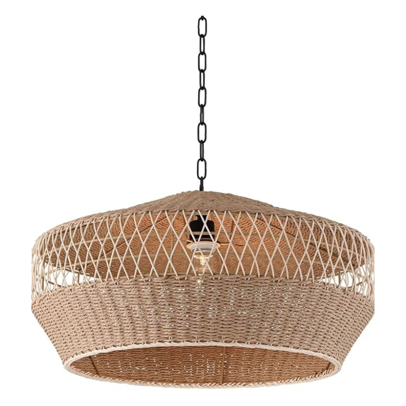 24.5 Inch Coastal Woven Rope and Rattan Pendant Light