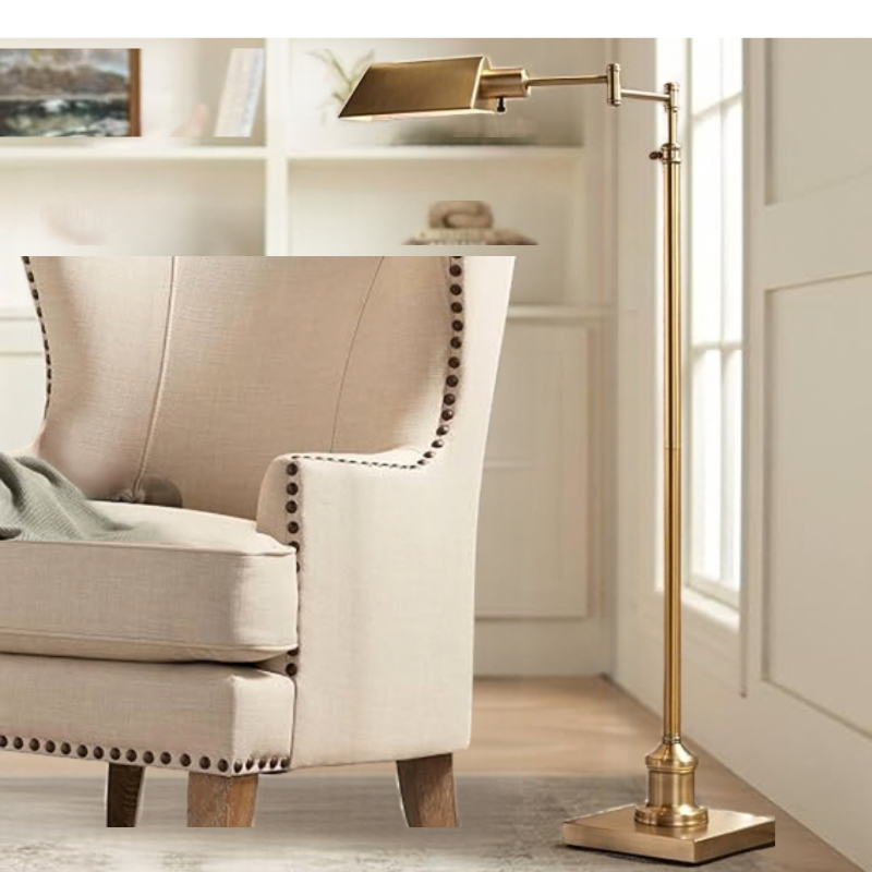 54 Inch Aged Brass Swing Arm Pharmacy Standing Floor Lamp