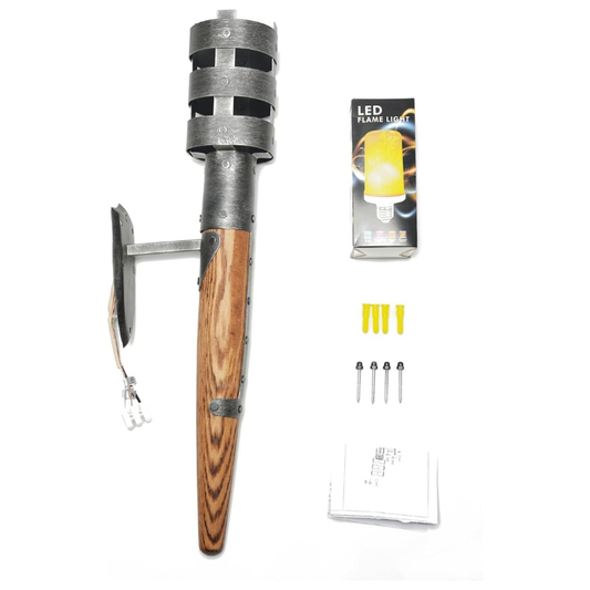 22 Inch Medieval Torch Wood and Iron Wall Sconce Light