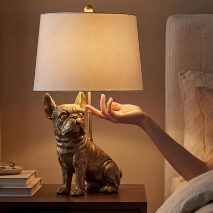 26 Inch Gold French Bulldog Resin Accent Table Lamp