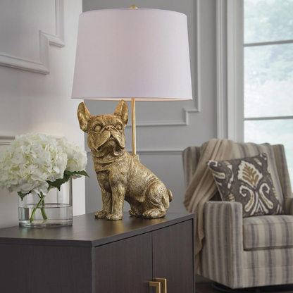 26 Inch Gold French Bulldog Resin Accent Table Lamp