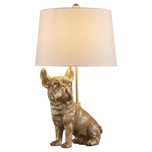 26 Inch Gold French Bulldog Resin Accent Table Lamp