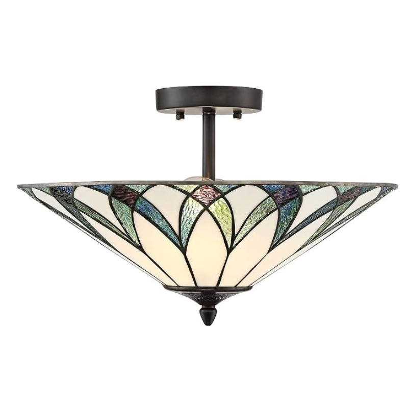 18 Inch Tiffany Style Blue Stained Glass Semi Flush Fixture